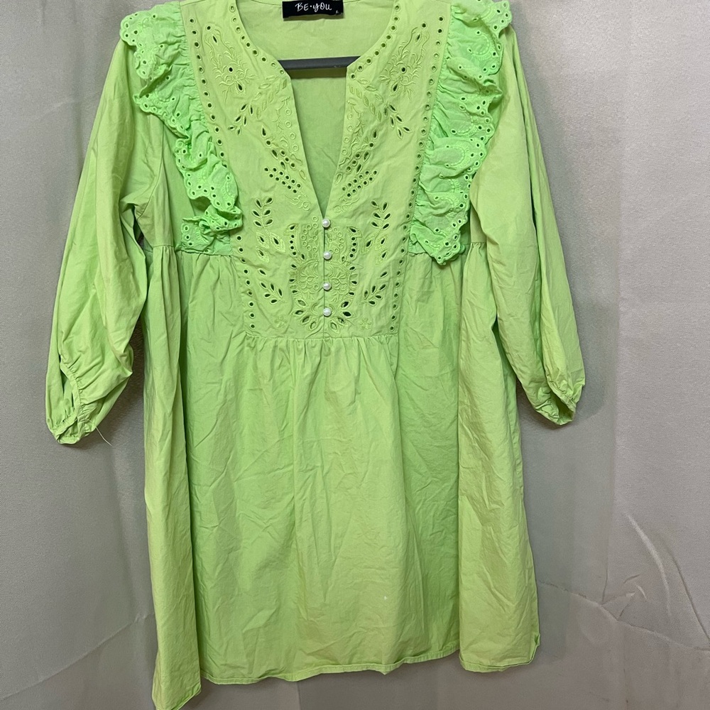 BeBop Lime Green Ruffle Eyelet Tunic